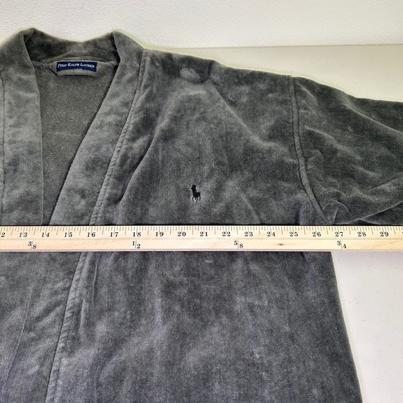 Polo Ralph Lauren Men's Gray Cotton Velour Bath Robe S/M Cozy Loungewear Holiday - Picture 10 of 12